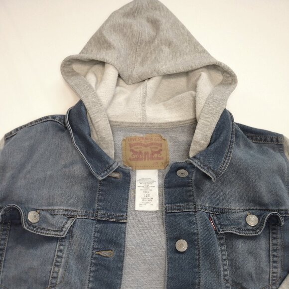 Levi's Kids Blue and Gray Jean Jacket with Hood and Long Sleeves Junior Size L - Picture 2 of 3